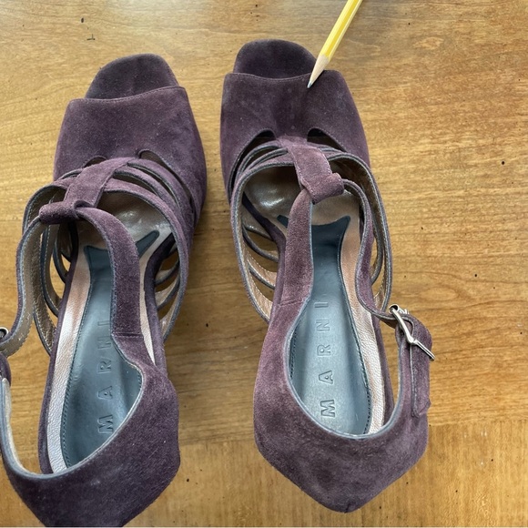 Marni Strappy Suede Purple Brown Platform Heels Peep Toe T-Strap size 40/US 10 - Picture 6 of 16